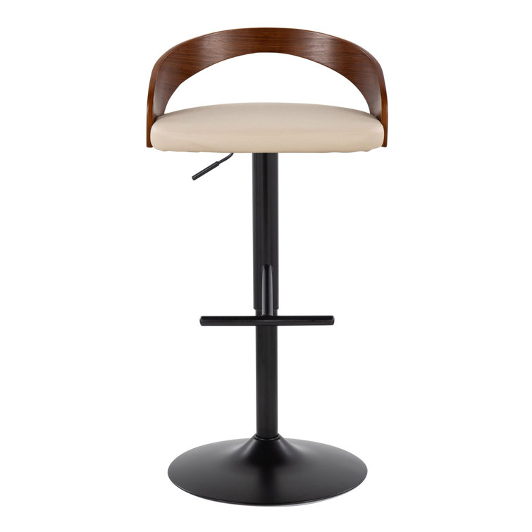 Cream Adjustable Swivel Bar Stool with Walnut Backrest