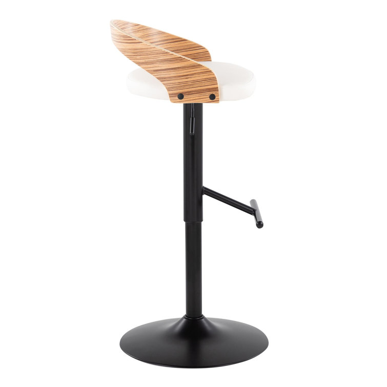 White Adjustable Swivel Bar Stool with Zebra Wood Back