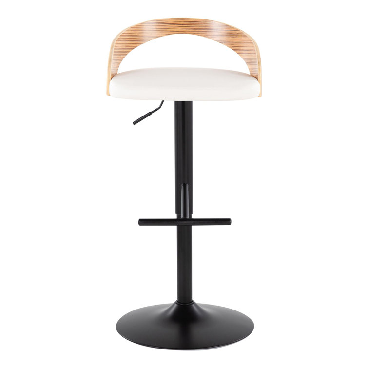 White Adjustable Swivel Bar Stool with Zebra Wood Back