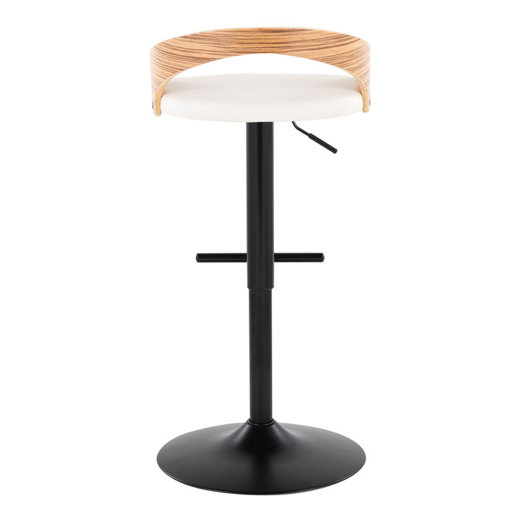 White Adjustable Swivel Bar Stool with Zebra Wood Back