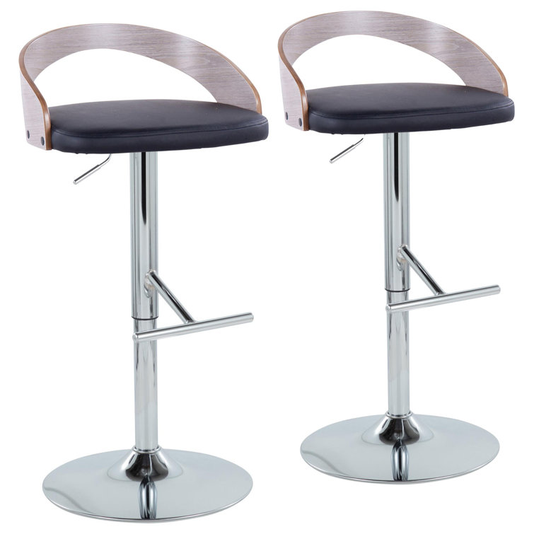 Adjustable Black PU and Grey Wood Swivel Barstool with Chrome Base
