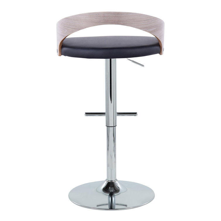 Adjustable Black PU and Grey Wood Swivel Barstool with Chrome Base