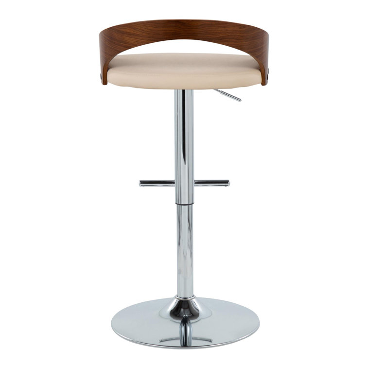 Walnut and Chrome Adjustable Swivel Barstools with Beige Upholstery