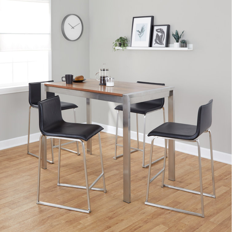Walnut and Black Faux Leather 5-Piece Pub Dining Set