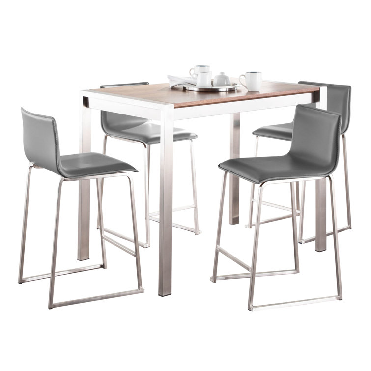 Walnut and Gray Faux Leather 5-Piece Pub Set