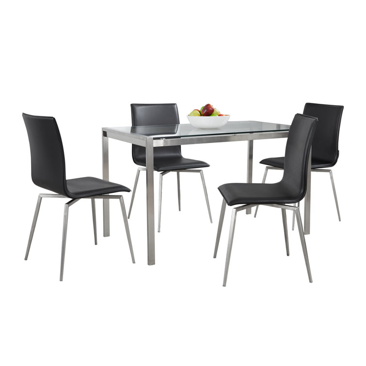Black Glass and Faux Leather 5-Piece Dining Set