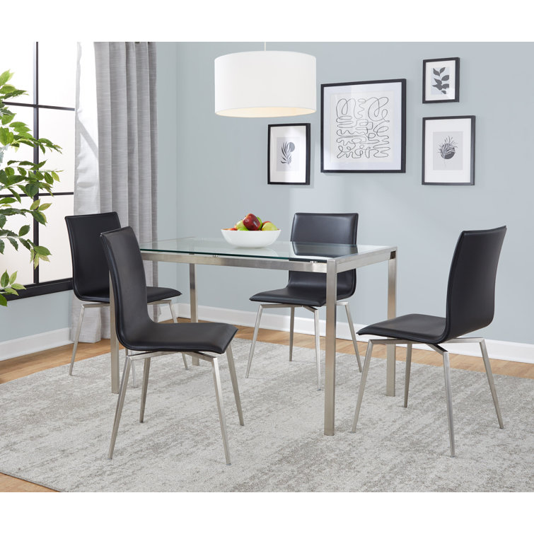 Black Glass and Faux Leather 5-Piece Dining Set
