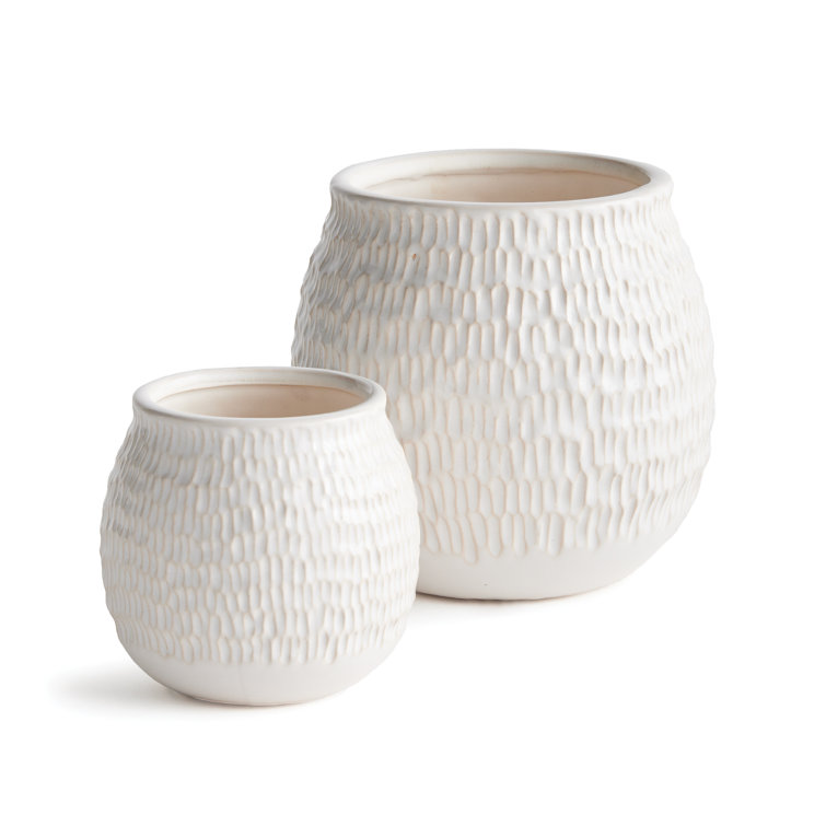 Handcrafted Off-White Textured Stoneware Planter Set