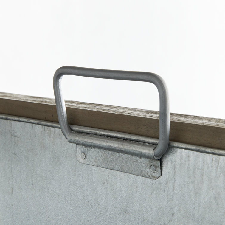 Gray Washed Teak Wood Planter with Galvanized Steel Liner