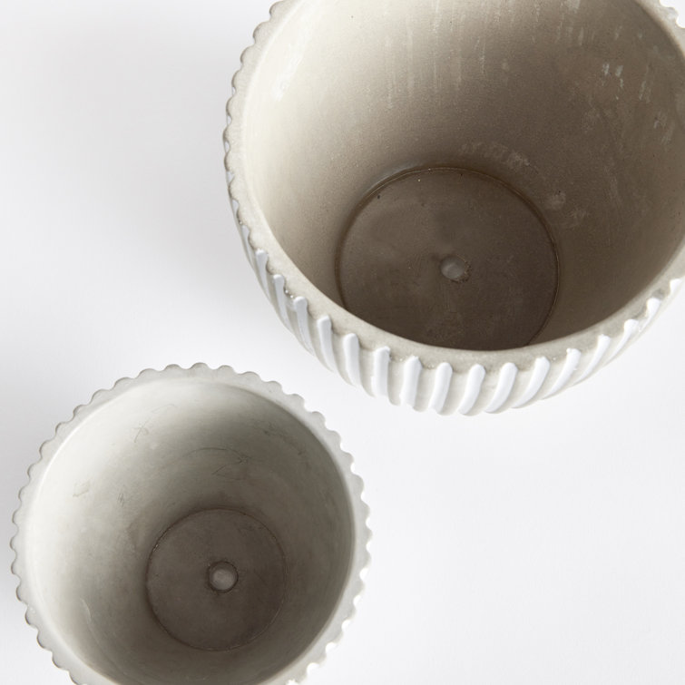 Handcrafted White and Gray Tapered Pot Planter Set