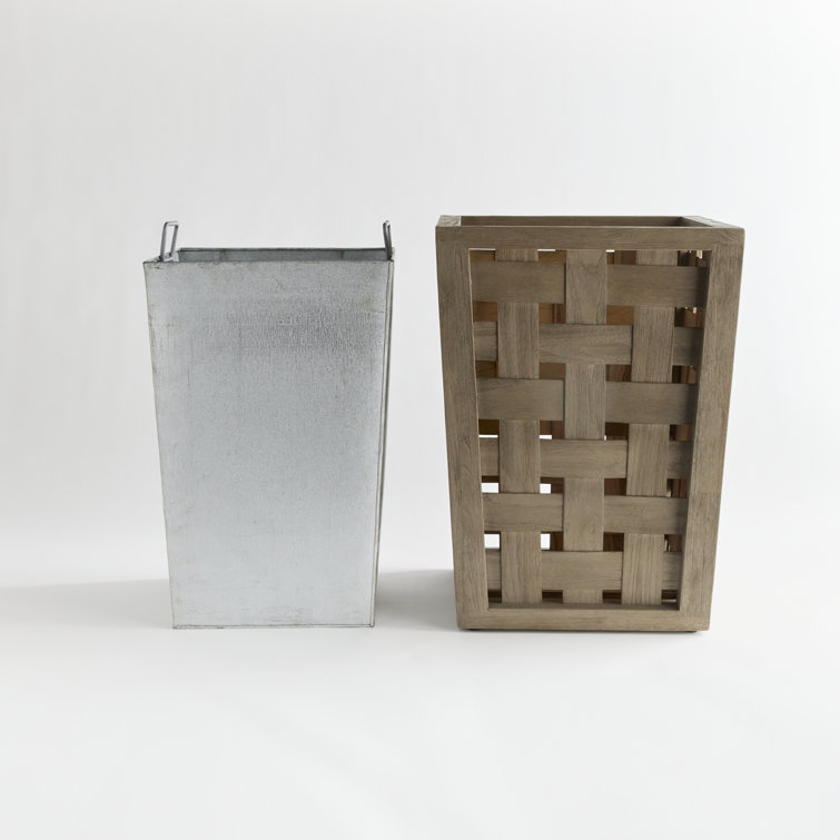 Gray Washed Teak Wood Planter with Galvanized Steel Liner