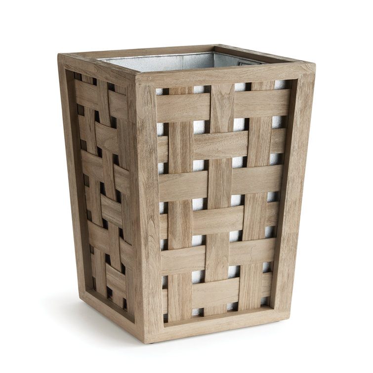 Gray Washed Teak Wood Planter with Galvanized Steel Liner