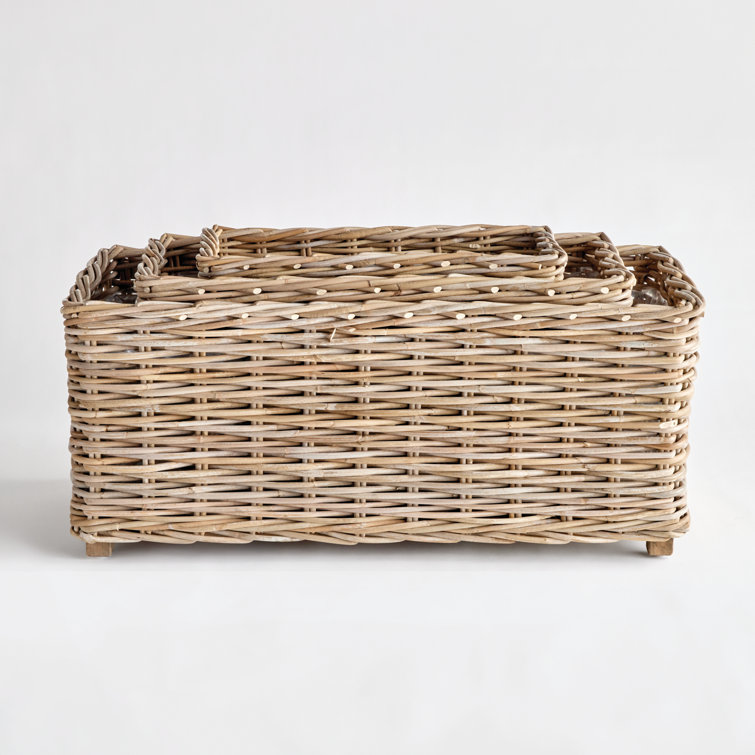Set of 3 Natural Rattan Rectangular Planters