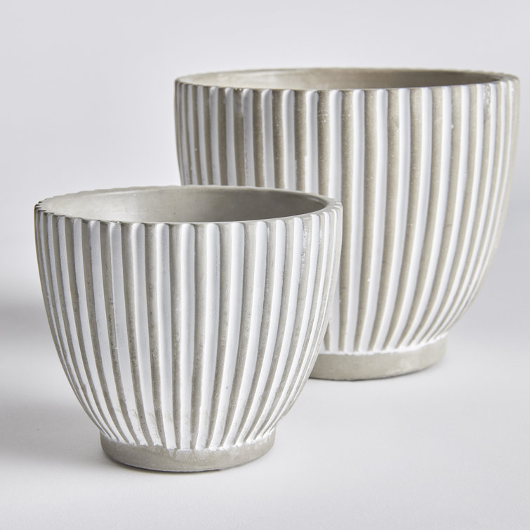 Handcrafted White and Gray Tapered Pot Planter Set