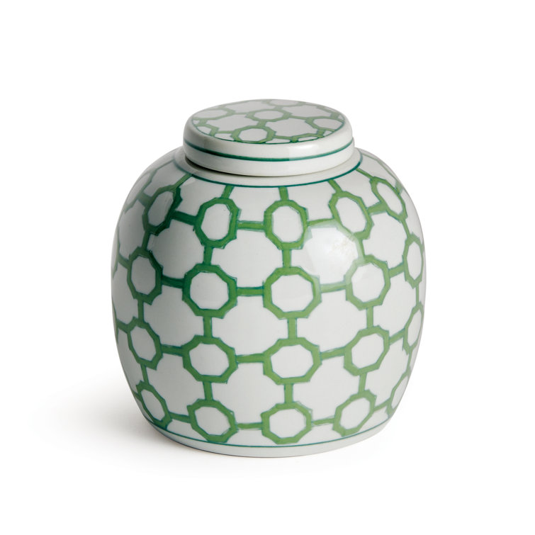 Green and White Porcelain Decorative Ginger Jar