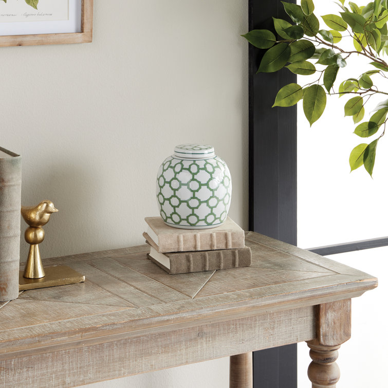 Green and White Porcelain Decorative Ginger Jar