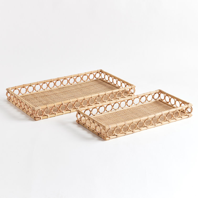 Natural Rattan Rectangular Decorative Trays Set of 2