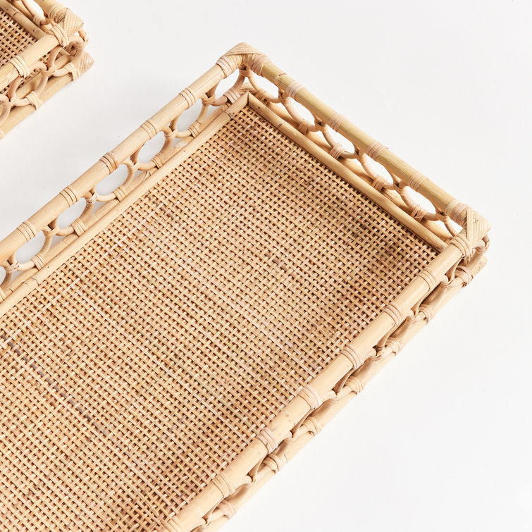 Natural Rattan Rectangular Decorative Trays Set of 2