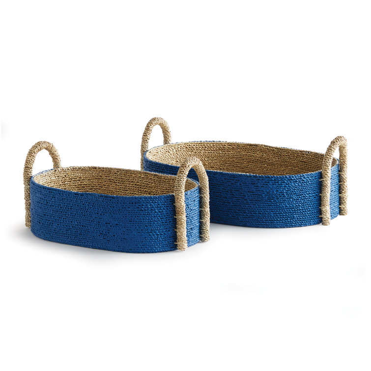 Tiana Blue and Natural Seagrass Oval Storage Baskets