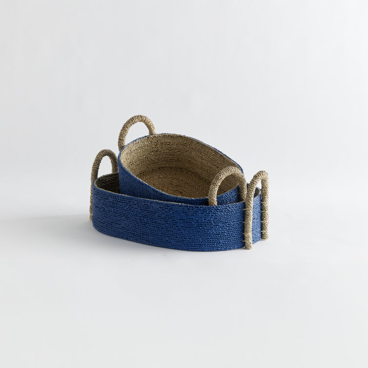 Tiana Blue and Natural Seagrass Oval Storage Baskets