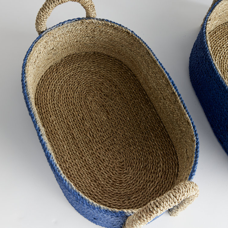 Tiana Blue and Natural Seagrass Oval Storage Baskets
