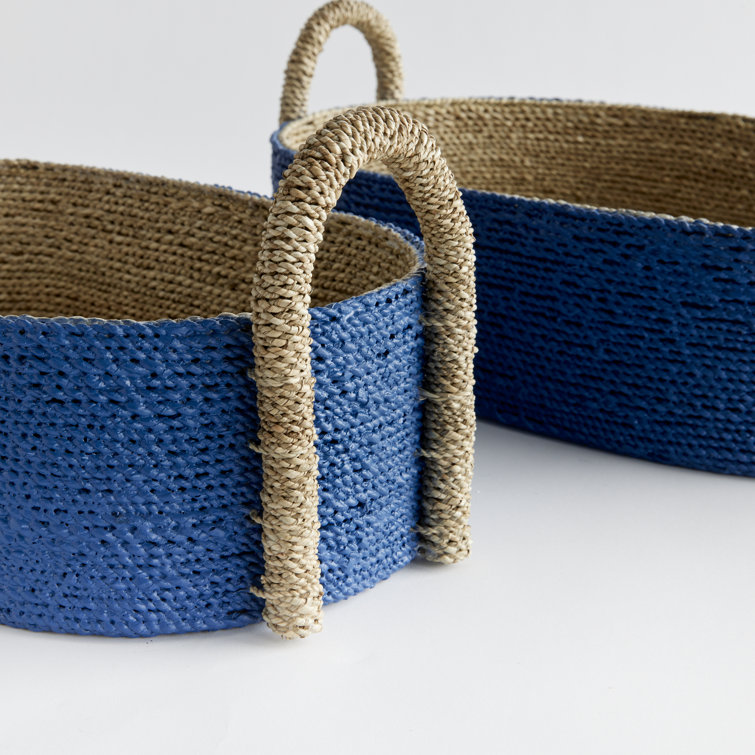 Tiana Blue and Natural Seagrass Oval Storage Baskets