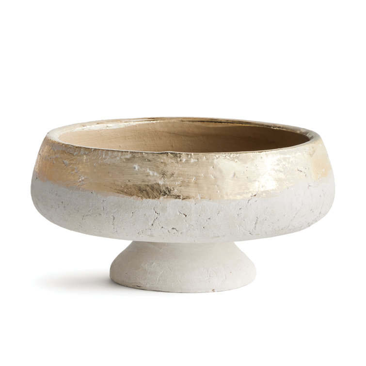 Handcrafted Champagne Glaze Terracotta Decorative Bowl with Stand