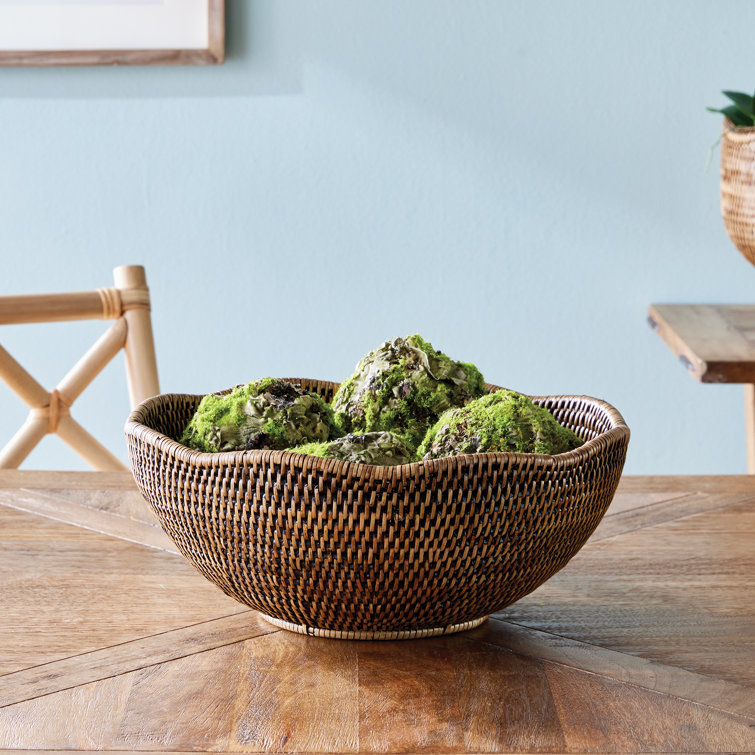 Handcrafted Brown Rattan Scalloped Decorative Bowl