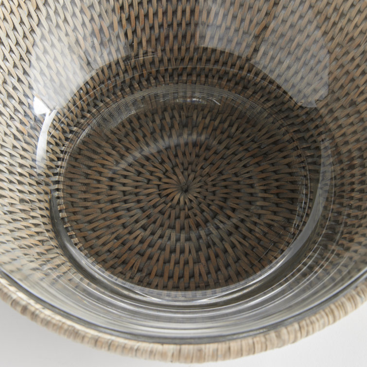 Graywash Rattan and Glass Salad Serving Bowl