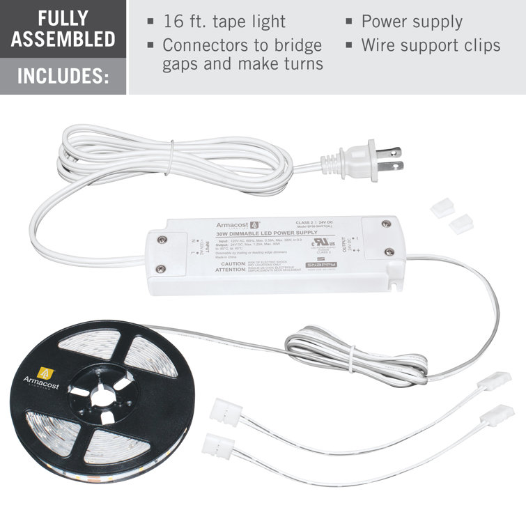 16 ft Warm White Dimmable LED Tape Light Kit