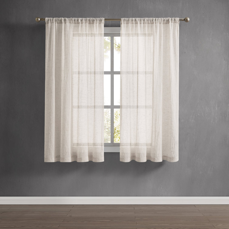 Natural Semi-Sheer Linen Blend Window Curtain Panels, 50'' W