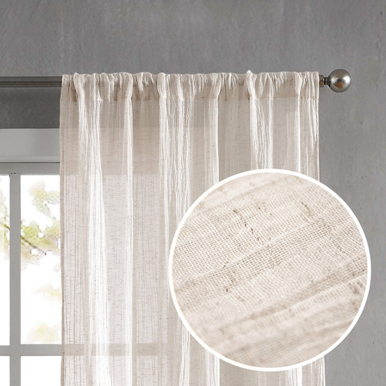 Natural Semi-Sheer Linen Blend Window Curtain Panels, 50'' W