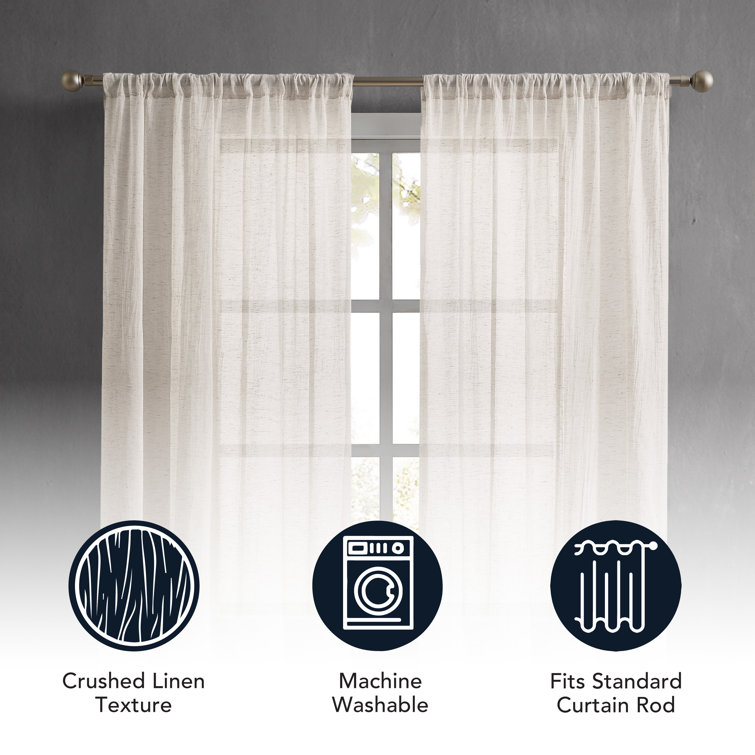 Natural Semi-Sheer Linen Blend Window Curtain Panels, 50'' W