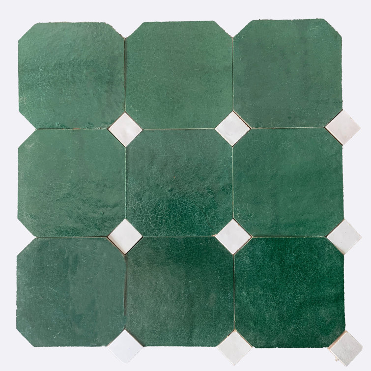 Green and White Zellige Mosaic Wall Tile Sheet