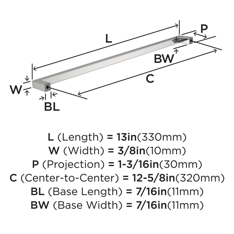 Monument Polished Chrome 13-Inch Rectangular Bar Pull