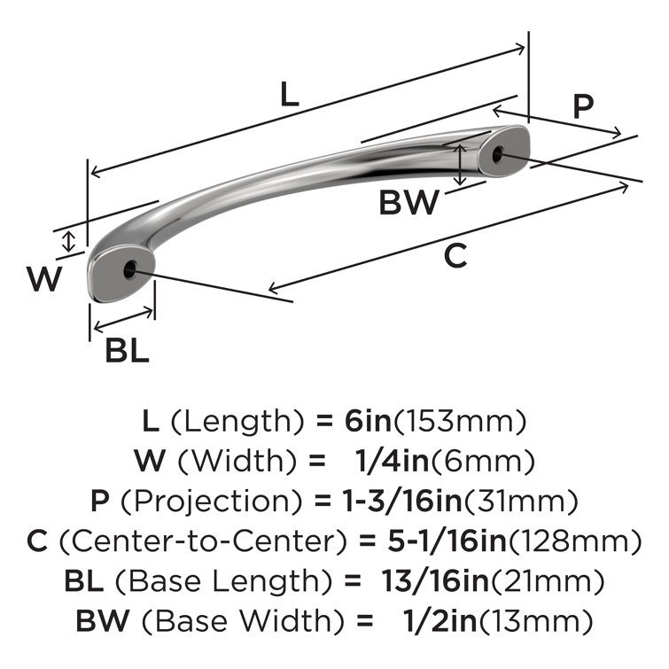 Polished Chrome 5-1/16 inch Modern Cabinet Bar Pull