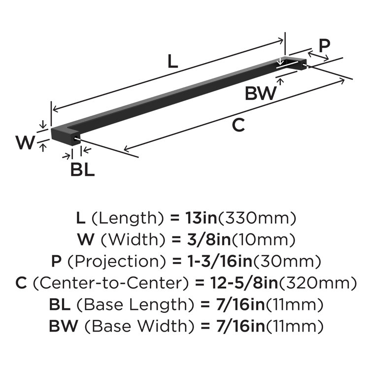 Monument Matte Black Aluminum 13" Cabinet Bar Pull