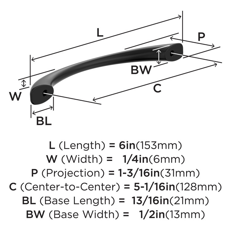 Matte Black 3-3/4 Inch Center-to-Center Cabinet Pull