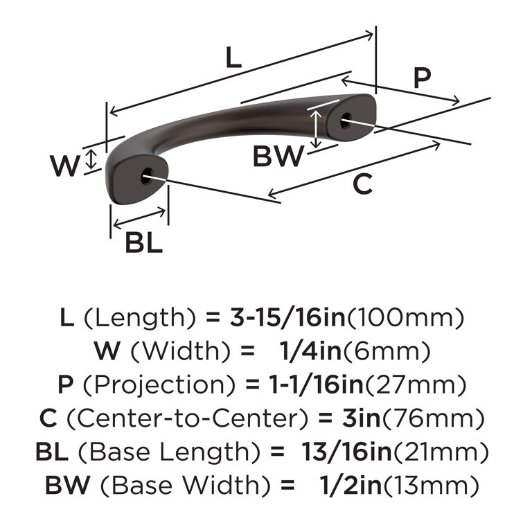 Oil Rubbed Bronze 3-3/4" Center to Center Arch Pull