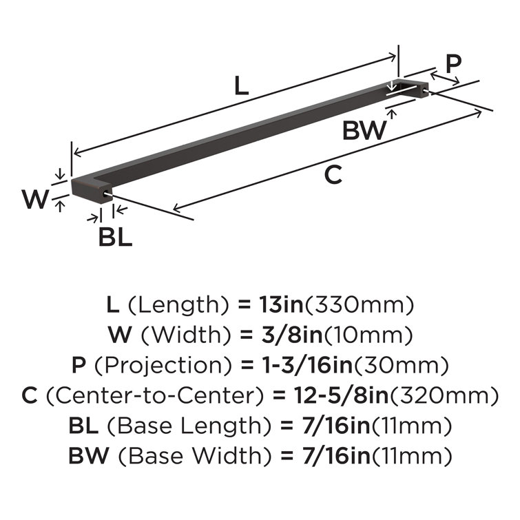 Monument 13-Inch Oil-Rubbed Bronze Rectangular Bar Pull