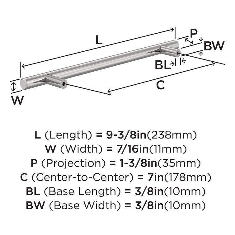 Polished Chrome 7" Bar Cabinet Pull with Mounting Hardware