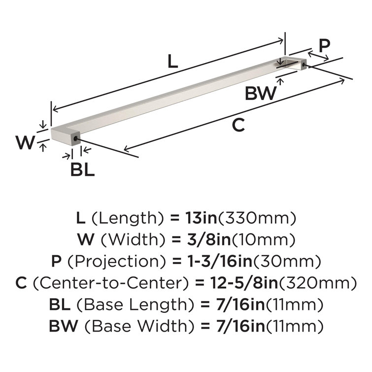 Monument Satin Nickel 13-Inch Rectangular Cabinet Bar Pull