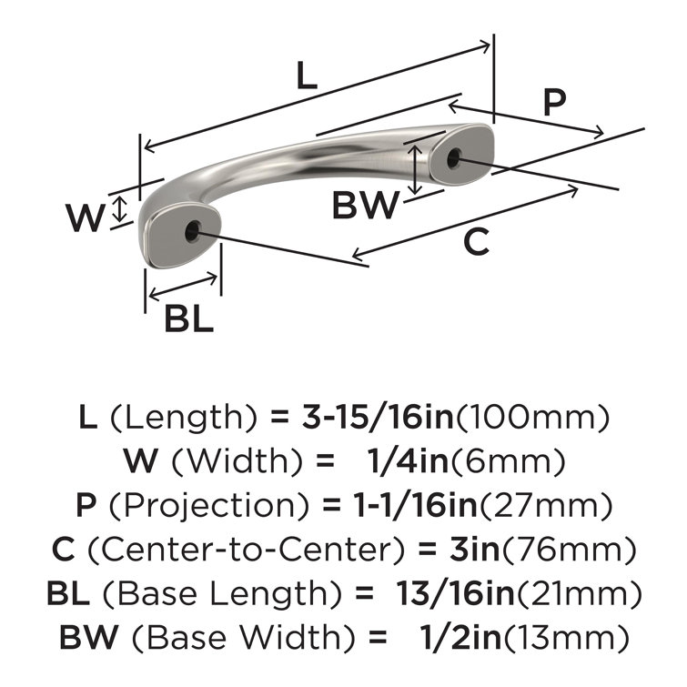 Satin Nickel 3-3/4 Inch Modern Cabinet Pull