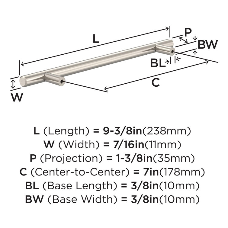 Sterling Nickel 7" Modern Bar Pull with Mounting Hardware