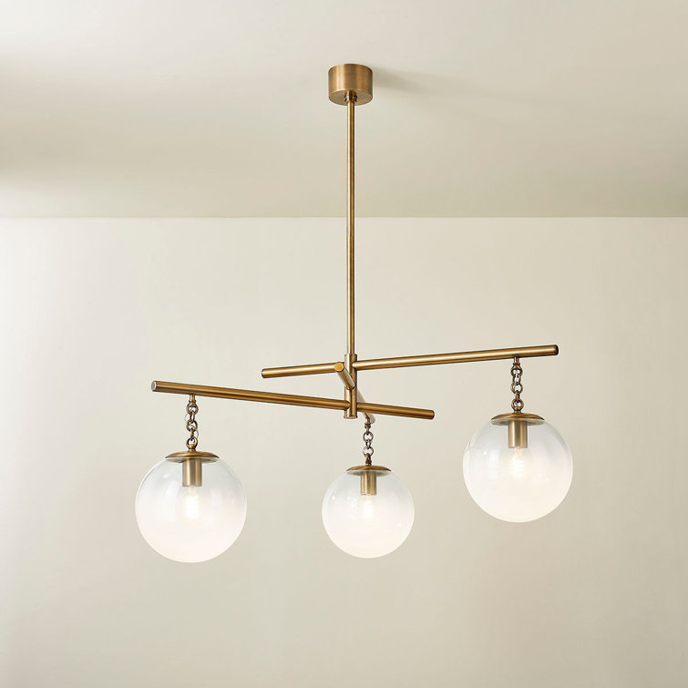 Patina Brass 3-Light Chandelier with Clear Glass Globes