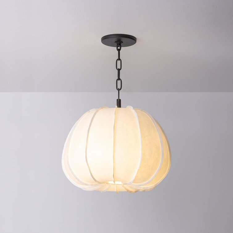 White Paper Shade Pendant Light with Forged Iron Finish