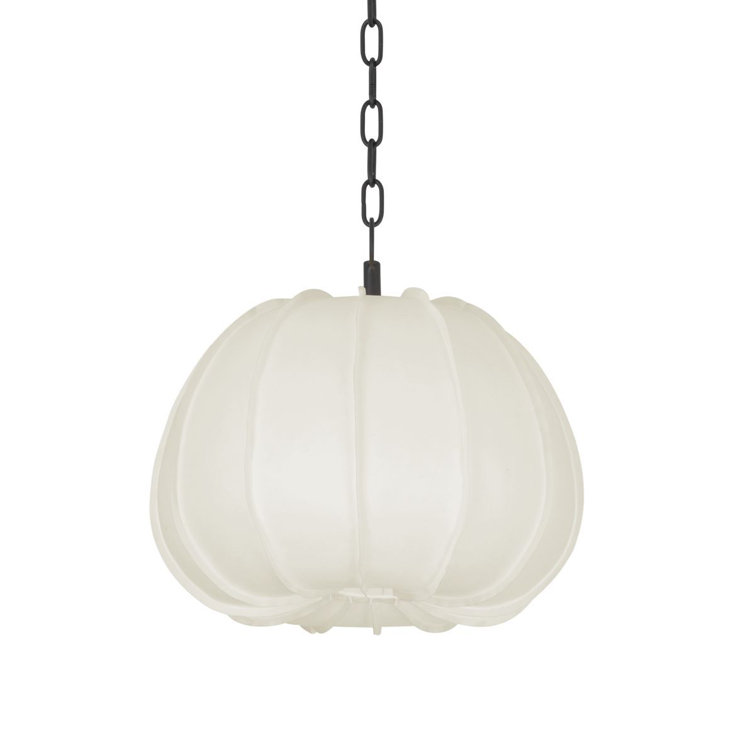 White Paper Shade Pendant Light with Forged Iron Finish
