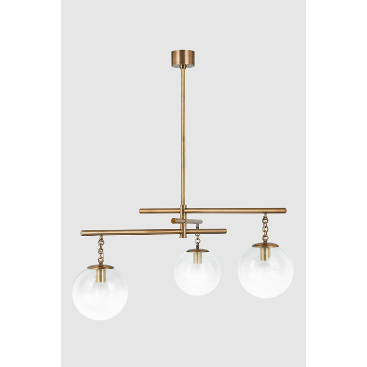 Patina Brass 3-Light Chandelier with Clear Glass Globes