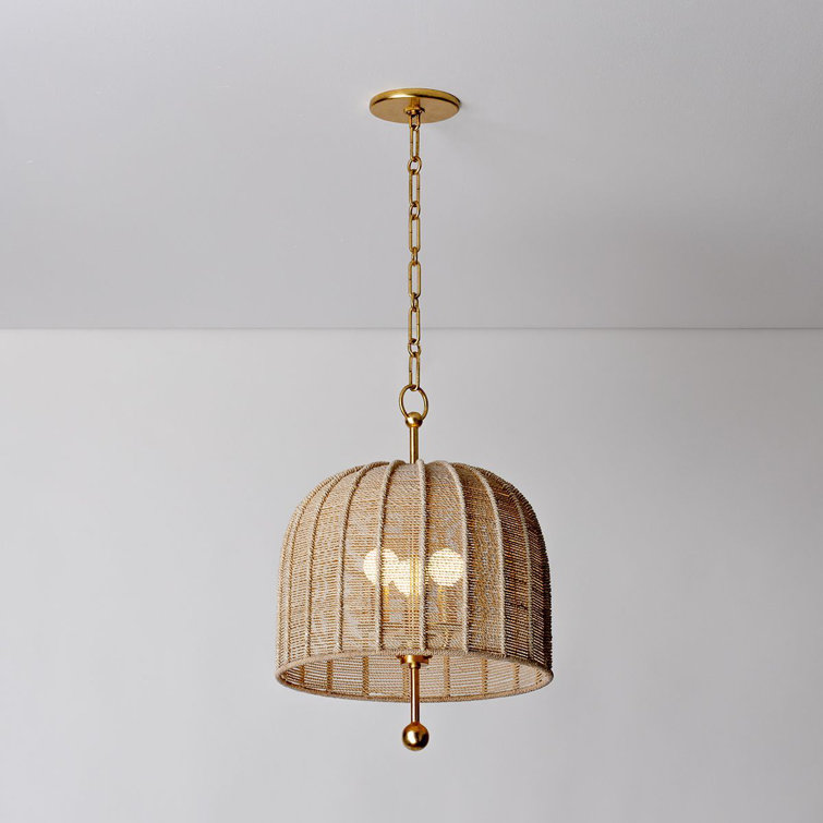 Vintage Gold Leaf 3-Light Pendant with Bleached Abaca Shade