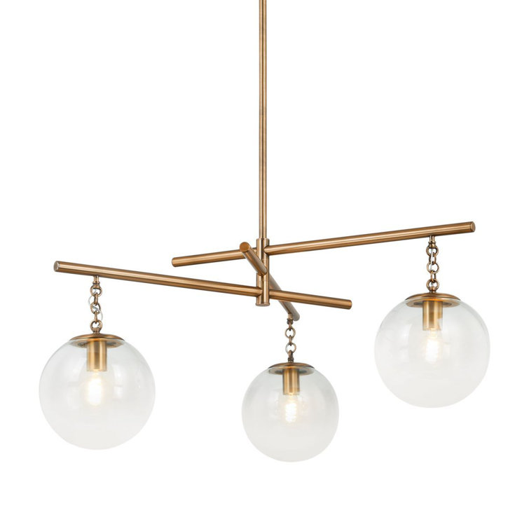 Patina Brass 3-Light Chandelier with Clear Glass Globes